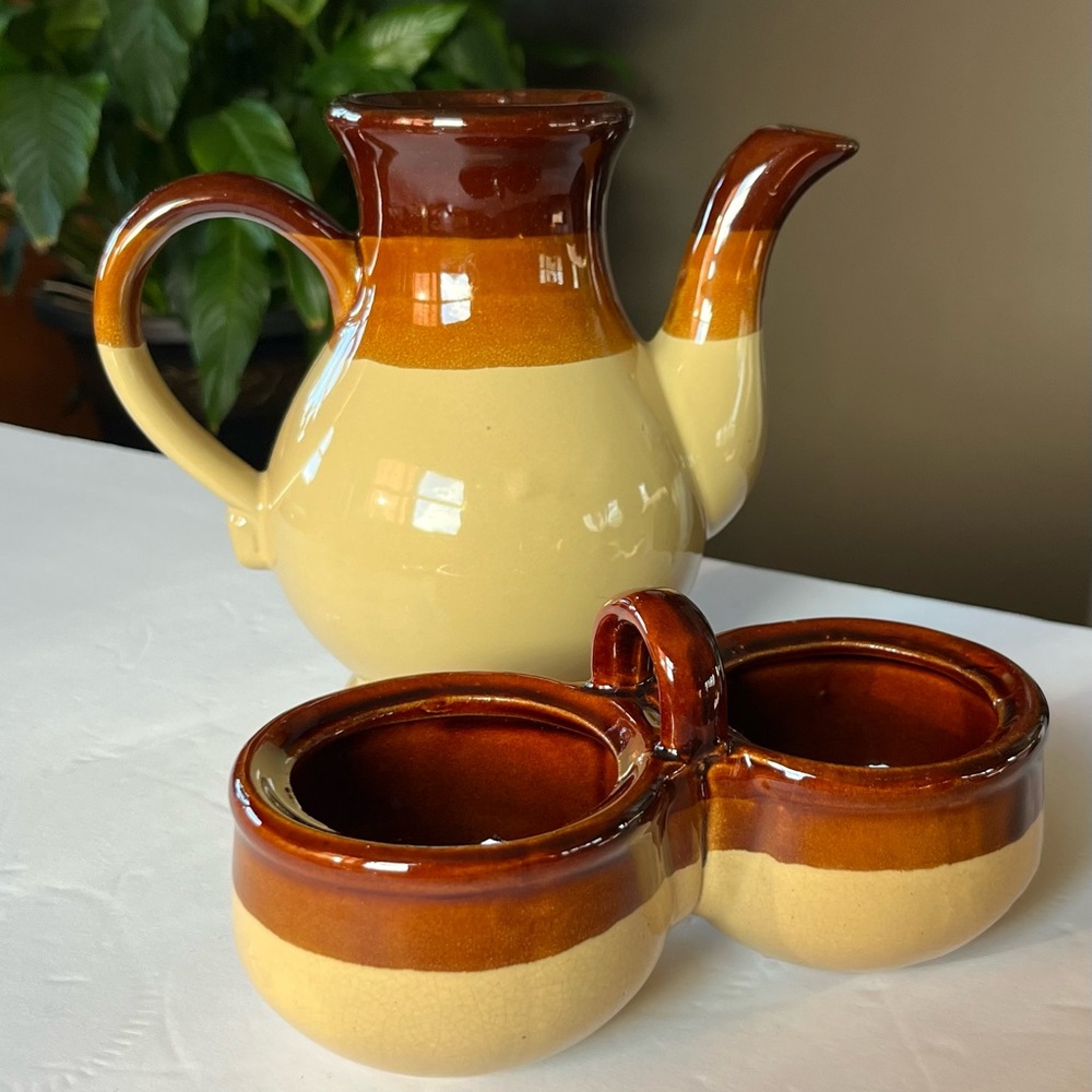 VTG Interpur multi-toned brown glazed pottery teapot & Gailstyn-Sutton caddy